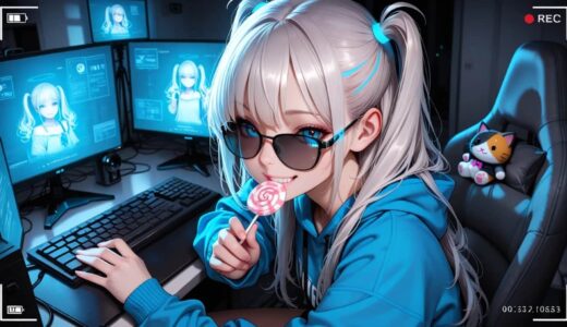 【AIイラスト無料】「キャンディ女子の生配信（7パターン）」：商用フリー素材/高解像度