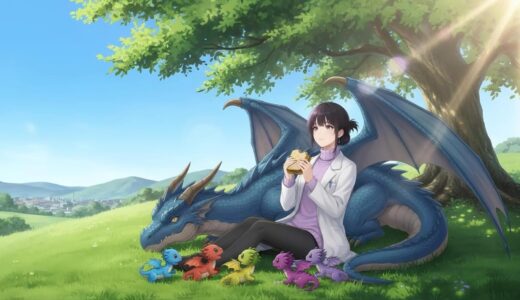 AIキャラクター｜本槻優子の物語「研究者YUKO、ドラゴンの卵を拾う」無料画像素材・商用利用可