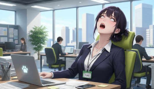 【Pのアトリエ】AIキャラクター｜本槻優子の「デスクワーク」無料画像素材（商用利用可）