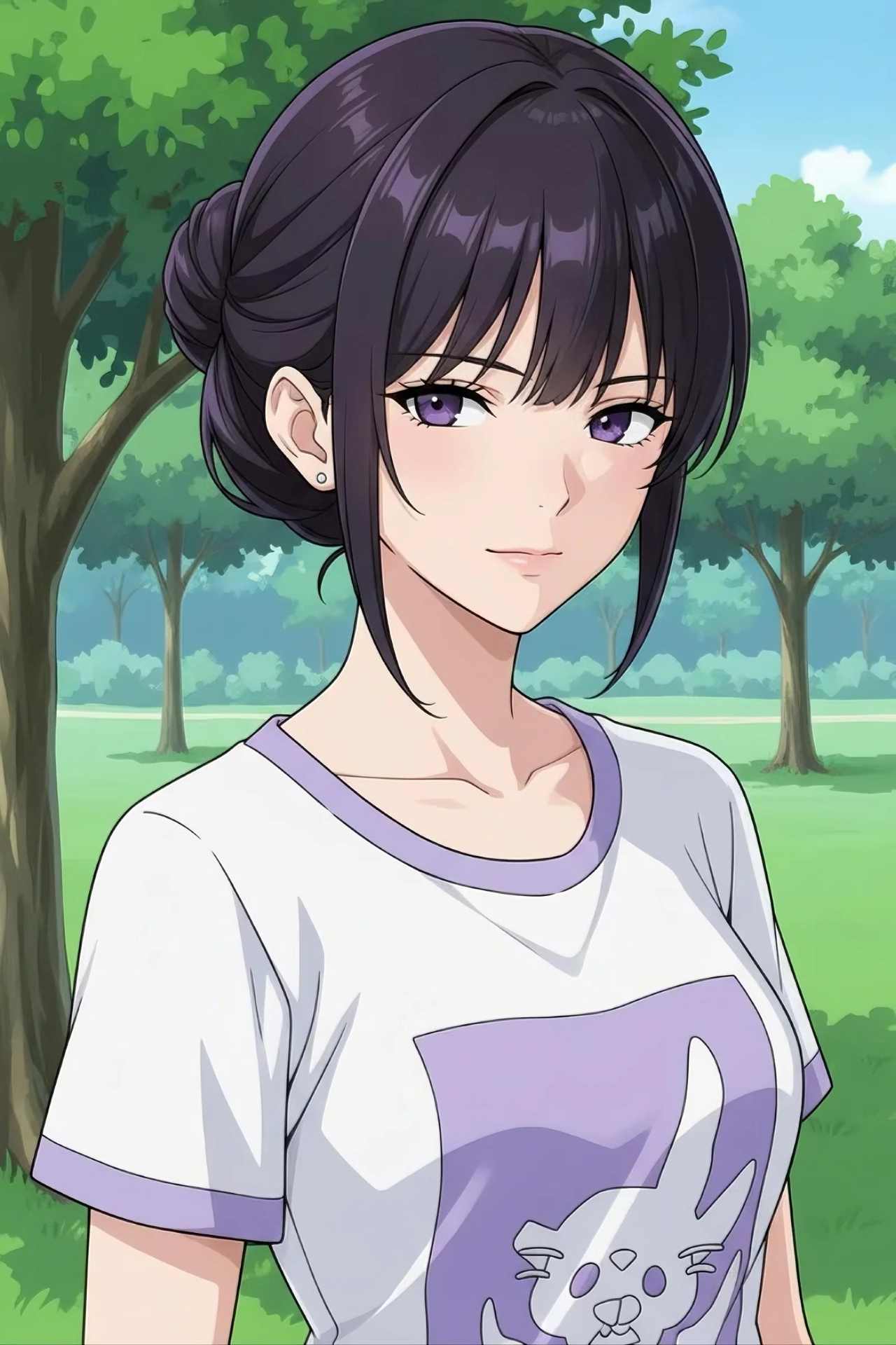 アニメ・セルルック（Anime Cel-Look）画風のプロンプトで生成した公園の女性のAIイラスト