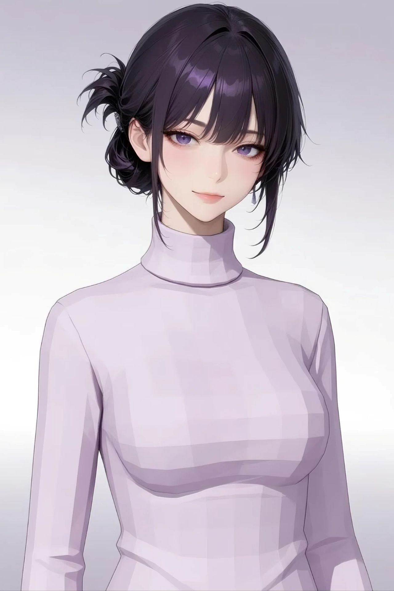 ローポリゴン（Low Poly）画風のプロンプトで生成した薄紫色タートルネックの女性のAIイラスト