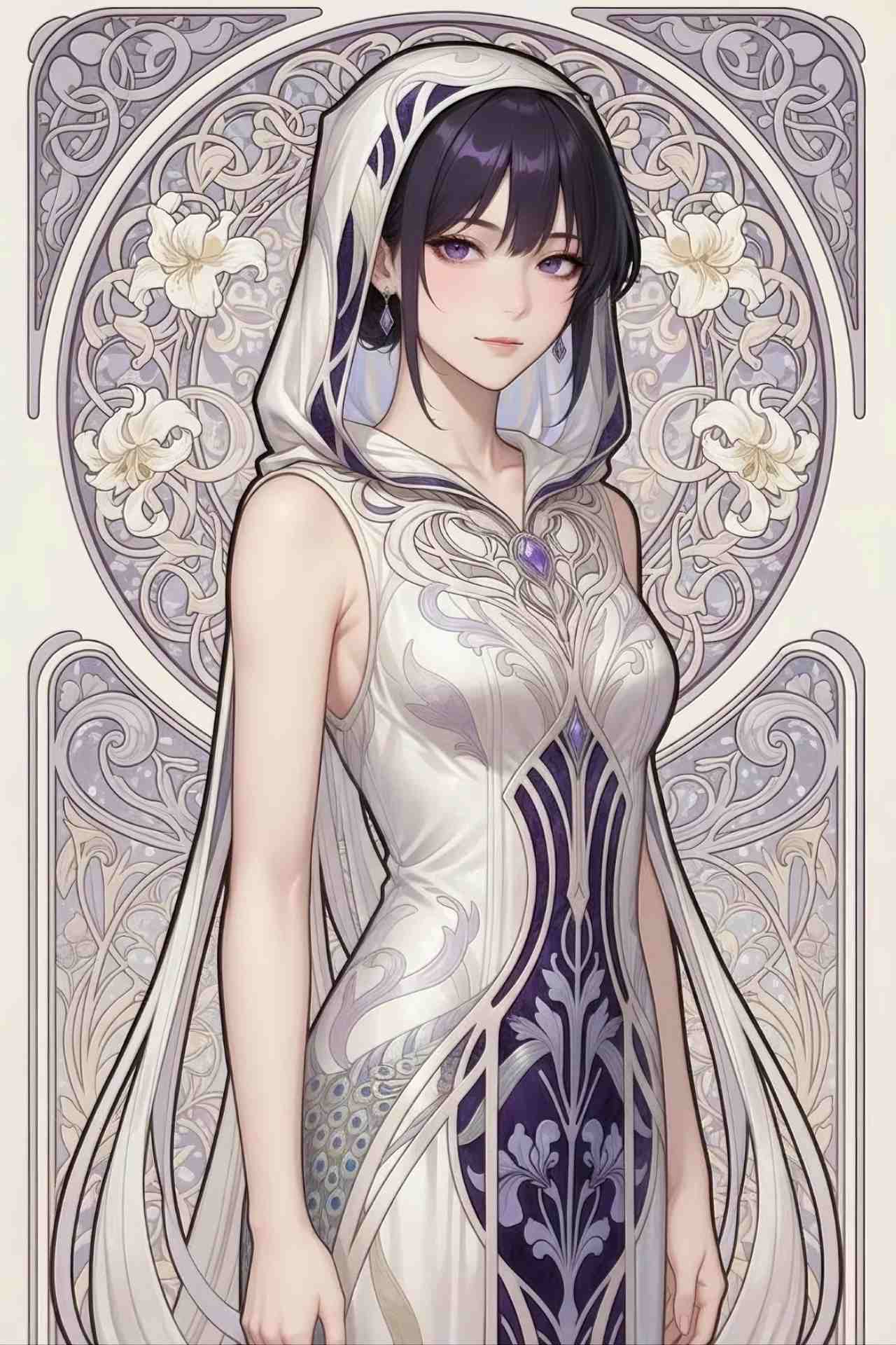 アール・ヌーヴォー（Art Nouveau）画風のプロンプトで生成したミュシャを模した女性のAIイラスト