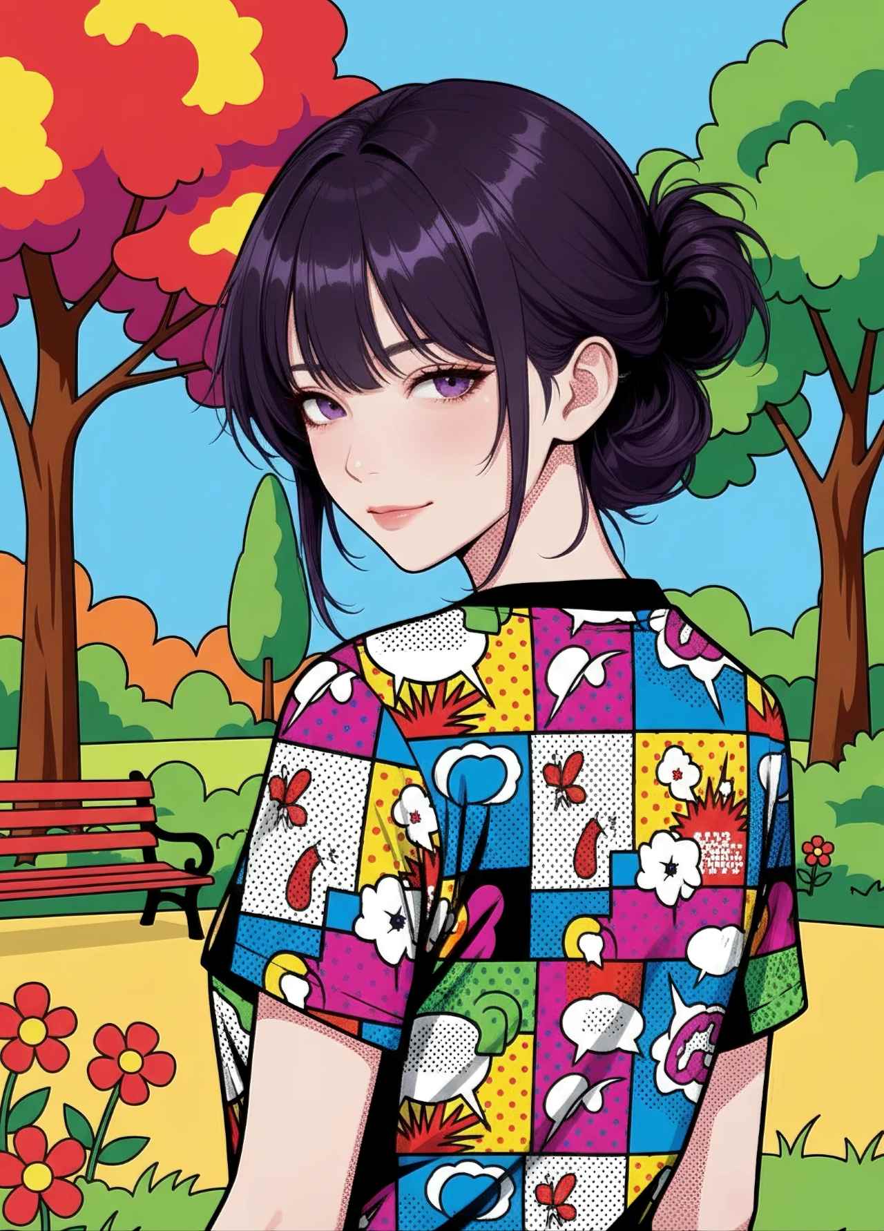 ポップアート（Pop Art）画風のプロンプトで生成したコミックのような女性のAIイラスト