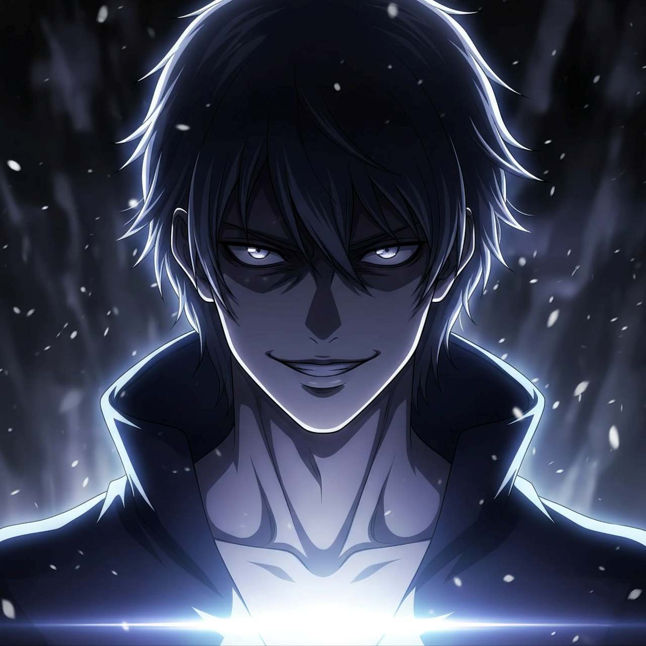 AIイラスト ライティング比較：Rim Lighting from Below（リム_ライティング_フロム_ビロウ）のラスボス感あふれる男性の画像プロンプト例